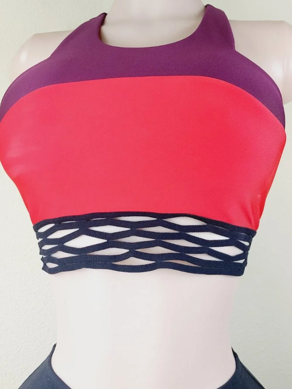 Alo Yoga Women's Purple Coral Colorblock Mesh Endear Workout Sports Bra Size S